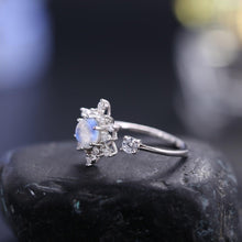 Load image into Gallery viewer, Snowflake Rainbow Moonstone Engagement Rings, 925 Sterling Silver Adjustable Open Ring Gift For Her June Birthstone - Shop &amp; Buy
