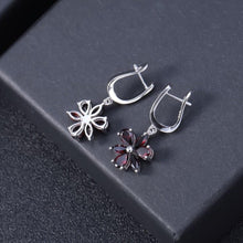 Load image into Gallery viewer, Solid 925 Sterling Silver Fine Jewelry Flower Design Garnet Stone Gorgeous Drop Earrings For Women - Shop &amp; Buy
