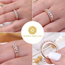 Load image into Gallery viewer, Solid 925 Sterling Silver Women&#39;s Yellow Rose Gold Wedding Engagement Ring Round Cut AAAAA CZ Eternity Band Jewelry Gift - Shop &amp; Buy
