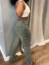 Load image into Gallery viewer, Solid Color Flap Pockets Cargo Pants, Side Ruched High Waist Slim Fit Denim Pants, Womens Denim Jeans &amp; Clothing - Shop &amp; Buy
