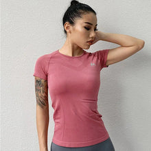 Load image into Gallery viewer, Solid Color Quick Dry Sports Short Sleeve T-Shirt Women Sweatshirt Breathable Jogging Gym Clothing - Shop &amp; Buy
