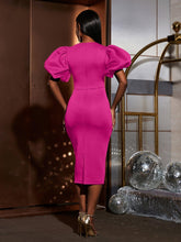 Load image into Gallery viewer, Solid Cut Out Split Hem Dress, Elegant Puff Sleeve Bodycon Dress For Banquet &amp; Party - Shop &amp; Buy
