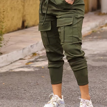 Load image into Gallery viewer, Solid Flap Pocket Jogger Cargo Pants, Casual Drawstring Pants For Spring &amp; Fall - Shop &amp; Buy
