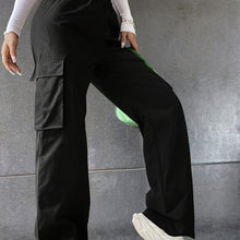 Load image into Gallery viewer, Solid Flap Pocket Loose Cargo Pants, Casual Elastic Waist Versatile Pants, Women Clothing - Shop &amp; Buy

