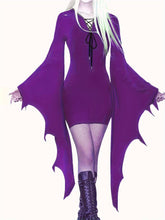 Load image into Gallery viewer, Solid Halloween Costume Dress, Gothic Drawstring Bodycon Performance Dress - Shop &amp; Buy
