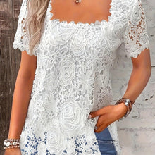 Load image into Gallery viewer, Solid Lace Blouse with Charming Square Neck - Elegant Short Sleeve for Spring &amp; Summer Style - Shop &amp; Buy
