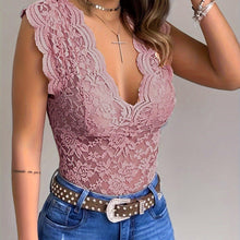 Load image into Gallery viewer, Solid Lace Scallop Trim Tank Top, Elegant Sleeveless Tank Top For Summer, Womens Clothing - Shop &amp; Buy

