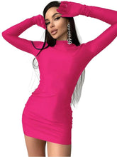 Load image into Gallery viewer, Solid Long Sleeve With Gloves Mini Dress Bodycon Sexy Streetwear Party Half Turtleneck Outfits Y2K Clothes - Shop &amp; Buy
