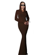 Load image into Gallery viewer, Solid Pure Color Hooded Long Sleeves Maxi Dress Birthday Party Clubwear Summer Autumn For Women Bodycon - Shop &amp; Buy
