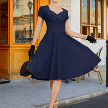 Load image into Gallery viewer, Solid Sweetheart Neck Dress, Vintage Short Sleeve Flared Swing Cocktail Dress, Women&#39;s Clothing - Shop &amp; Buy

