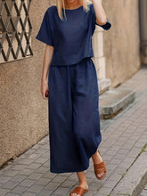 Load image into Gallery viewer, Solid Two-piece Set, Crew Neck Casual T-Shirt &amp; Wide Leg Pants, Women Clothing - Shop &amp; Buy
