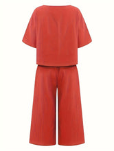 Load image into Gallery viewer, Solid Two-piece Set, Crew Neck Casual T-Shirt &amp; Wide Leg Pants, Women Clothing - Shop &amp; Buy

