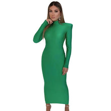 Load image into Gallery viewer, Solid Women Long Sleeve High Neck Midi Dress Shoulder Pad Bodycon Sexy Streetwear - Shop &amp; Buy
