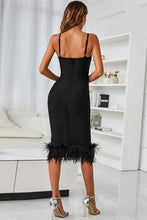 Load image into Gallery viewer, Spaghetti Strap Feather Trim Bodycon Dress - Shop &amp; Buy