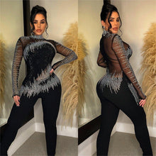 Load image into Gallery viewer, Sparkly Crystal Rhinestone Jumpsuits For Women Long Sleeve Turtleneck Sheer Mesh See Through One Piece Overall Rompers Sexy Club - Shop &amp; Buy