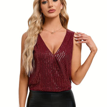 Load image into Gallery viewer, Sparkly Sequin V Neck Tank Top, Y2K Solid Sleeveless Tank Top For Summer, Womens Clothing - Shop &amp; Buy
