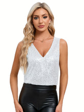 Load image into Gallery viewer, Sparkly Sequin V Neck Tank Top, Y2K Solid Sleeveless Tank Top For Summer, Womens Clothing - Shop &amp; Buy
