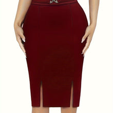 Load image into Gallery viewer, Split Hem Bodycon Skirt, Elegant Solid High Waist Midi Length Slim Skirt, Women&#39;s Clothing - Shop &amp; Buy
