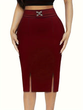 Load image into Gallery viewer, Split Hem Bodycon Skirt, Elegant Solid High Waist Midi Length Slim Skirt, Women&#39;s Clothing - Shop &amp; Buy
