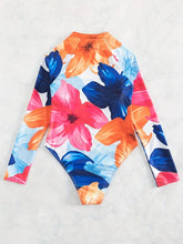 Load image into Gallery viewer, Sporty Chic Floral Rash Guard Swimsuit – Stretchy, Long Sleeve, Crew Neck with Zipper, Removable Pads - Shop &amp; Buy
