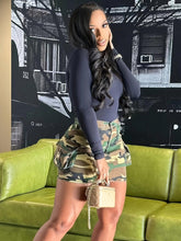 Load image into Gallery viewer, Spring-Fall Camo Denim Skater Skirt: Mid-Waist, Slim Fit with Button Detail - Shop &amp; Buy
