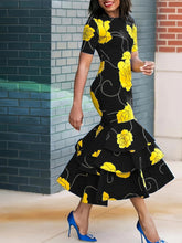 Load image into Gallery viewer, Spring-Summer Chic: Women&#39;s Floral Print A-Line Dress with Ruffle Hem - Easy Care &amp; Versatile - Shop &amp; Buy
