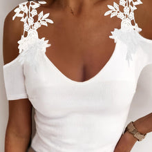 Load image into Gallery viewer, Spring/Summer Chic Cold-Shoulder T-Shirt: Comfortably Fitted, Breathable Knit &amp; Easy-Care Lace Straps - Shop &amp; Buy
