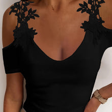 Load image into Gallery viewer, Spring/Summer Chic Cold-Shoulder T-Shirt: Comfortably Fitted, Breathable Knit &amp; Easy-Care Lace Straps - Shop &amp; Buy
