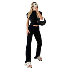 Load image into Gallery viewer, Stacked 2 Piece Set for Women Sexy Hollow Out Flying Sleeve T Shirt Crop Top + Pants Slim Streetwear Outfits Matching Sets - Shop &amp; Buy
