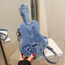 Load image into Gallery viewer, Stand Out with This Chic Guitar-Shaped Denim Bag: Retro, Secure Zipper, Durable Polyester Lined, Versatile Shoulder/Crossbody - Shop &amp; Buy

