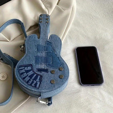 Load image into Gallery viewer, Stand Out with This Chic Guitar-Shaped Denim Bag: Retro, Secure Zipper, Durable Polyester Lined, Versatile Shoulder/Crossbody - Shop &amp; Buy
