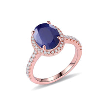 Load image into Gallery viewer, Sterling Silver Sapphire Ring For Women Oval Blue Sapphire Halo Engagement Rings September Birthstone Jewelry - Shop &amp; Buy
