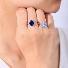 Load image into Gallery viewer, Sterling Silver Sapphire Ring For Women Oval Blue Sapphire Halo Engagement Rings September Birthstone Jewelry - Shop &amp; Buy
