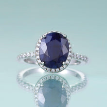 Load image into Gallery viewer, Sterling Silver Sapphire Ring For Women Oval Blue Sapphire Halo Engagement Rings September Birthstone Jewelry - Shop &amp; Buy
