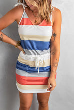 Load image into Gallery viewer, Striped Drawstring Waist Tie-Shoulder Mini Dress - Shop &amp; Buy