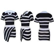 Load image into Gallery viewer, Striped Knit Rib Skirts 2 Piece Set for Women Summer Sexy Short Sleeve Crop Top + Slit Wrap Mini Skirts Night Club Beach Outfits - Shop &amp; Buy
