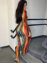 Load image into Gallery viewer, Striped Print Bodycon Dress, Sexy Long Sleeve Maxi Dress, Women&#39;s Clothing - Shop &amp; Buy
