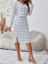 Load image into Gallery viewer, Striped Print Casual Two-piece Set, Button Front Long Sleeve Tops &amp; Crew Neck Sleeveless Dress Outfits - Shop &amp; Buy
