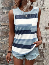 Load image into Gallery viewer, Striped Print Crew Neck Tank Top, Casual Sleeveless Patched Pocket Tank Top For Spring &amp; Summer - Shop &amp; Buy
