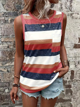 Load image into Gallery viewer, Striped Print Crew Neck Tank Top, Casual Sleeveless Patched Pocket Tank Top For Spring &amp; Summer - Shop &amp; Buy

