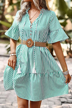 Load image into Gallery viewer, Striped Tie Neck Flare Sleeve Dress - Shop &amp; Buy