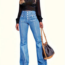 Load image into Gallery viewer, Stylish High-Rise Flare Leg Jeans | Comfort-Stretch, Retro Button Detail, Versatile All-Season Wear - Shop &amp; Buy
