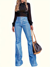 Load image into Gallery viewer, Stylish High-Rise Flare Leg Jeans | Comfort-Stretch, Retro Button Detail, Versatile All-Season Wear - Shop &amp; Buy
