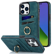 Load image into Gallery viewer, Stylish Matte Leather Case for iPhone 14 13 12 Mini 11 XR XS Max 7 8 Plus with Ring Holder multifunctional storage Phone Cover - Shop &amp; Buy
