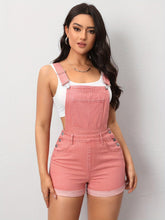 Load image into Gallery viewer, Stylish Pink Pastel Shortalls - Women Relaxed Denim with Pocket Detail &amp; Adjustable Buttoned Straps - Shop &amp; Buy
