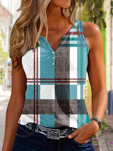 Load image into Gallery viewer, Stylish Plaid V-Neck Tank Top with Button Accents - Chic Summer Casual Wear for Women - Shop &amp; Buy
