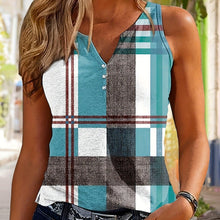 Load image into Gallery viewer, Stylish Plaid V-Neck Tank Top with Button Accents - Chic Summer Casual Wear for Women - Shop &amp; Buy

