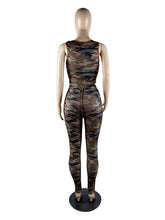 Load image into Gallery viewer, Summer Camouflage Printing Knit Rib 2 Piece Set for Women Sexy Hollow Out Irrgular Crop Top + Pants Skinny Club Outfits - Shop &amp; Buy
