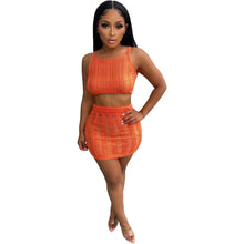 Load image into Gallery viewer, Summer Knitted Rib Solid Two Piece Set Sexy Tank Crop Top + Mini Skirts See Through Club Outfits Casual Beach Wear Sets - Shop &amp; Buy
