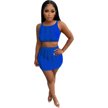 Load image into Gallery viewer, Summer Knitted Rib Solid Two Piece Set Sexy Tank Crop Top + Mini Skirts See Through Club Outfits Casual Beach Wear Sets - Shop &amp; Buy
